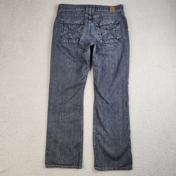 Habitual Jeans Men's 33 Button Fly Dark Wash Blue Denim Pants Iron Cross Pocket - Picture 2 of 11